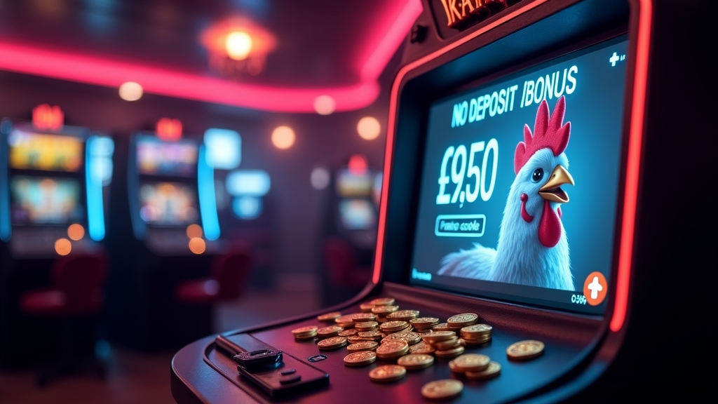 Neonowy ekran gry z komunikatem o bonusie bez depozytu